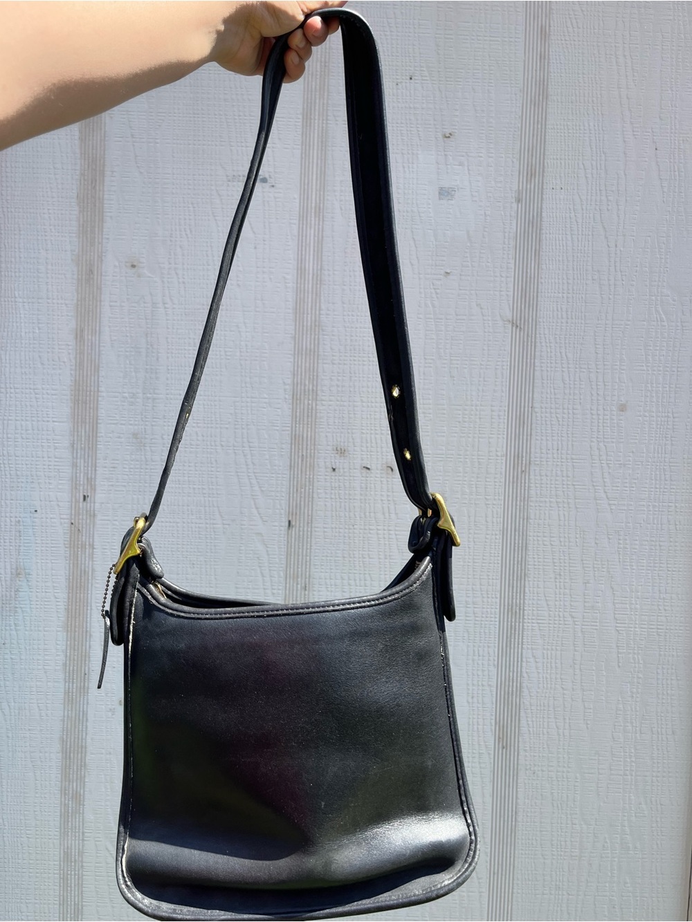 Coach Black Leather Crossbody Bag with Gold Accents